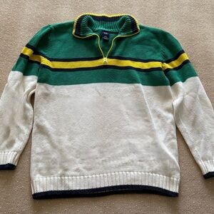 GAP Striped Quarter Zip Sweater Green White XS